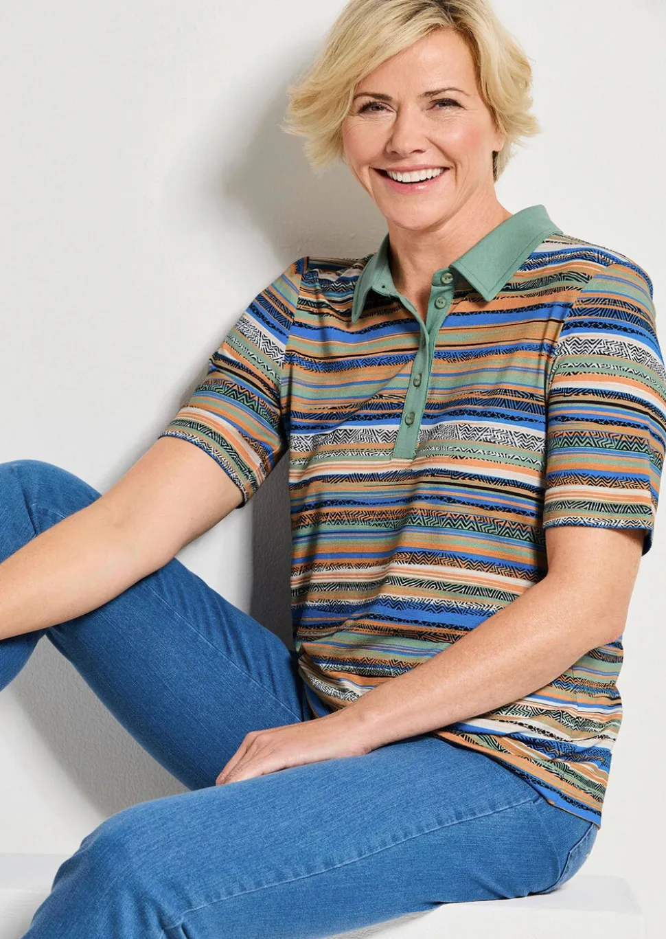 Polo à rayures en jersey de viscose