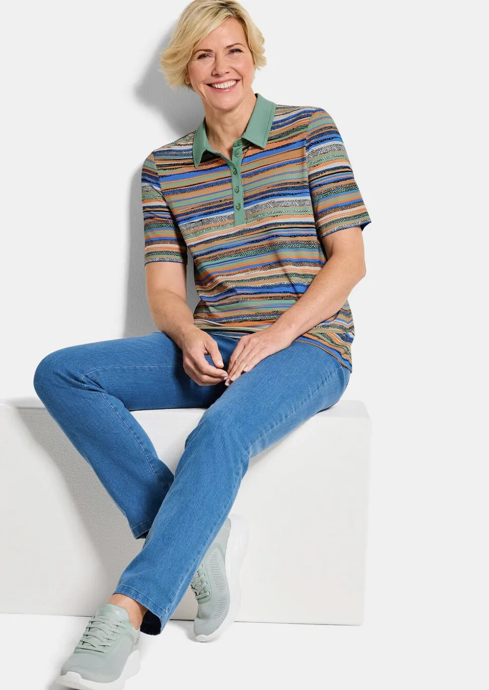 Polo à rayures en jersey de viscose