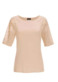 Pull avec empiècements en dentelle et pierres scintillantes