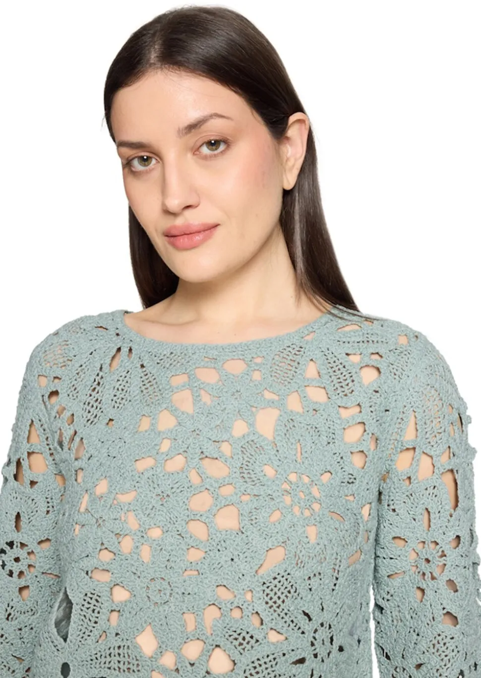 Pull crocheté avec motif floral