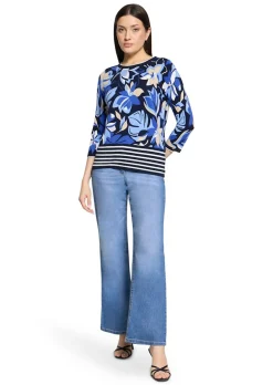 Pull en tricot fin avec imprimé de rayures et de fleurs