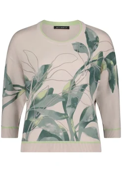 Pull en tricot fin avec imprimé de feuilles