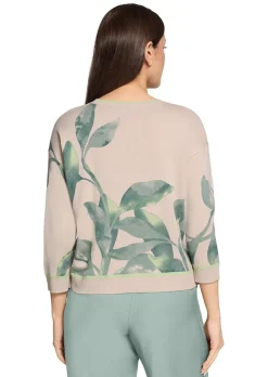 Pull en tricot fin avec imprimé de feuilles