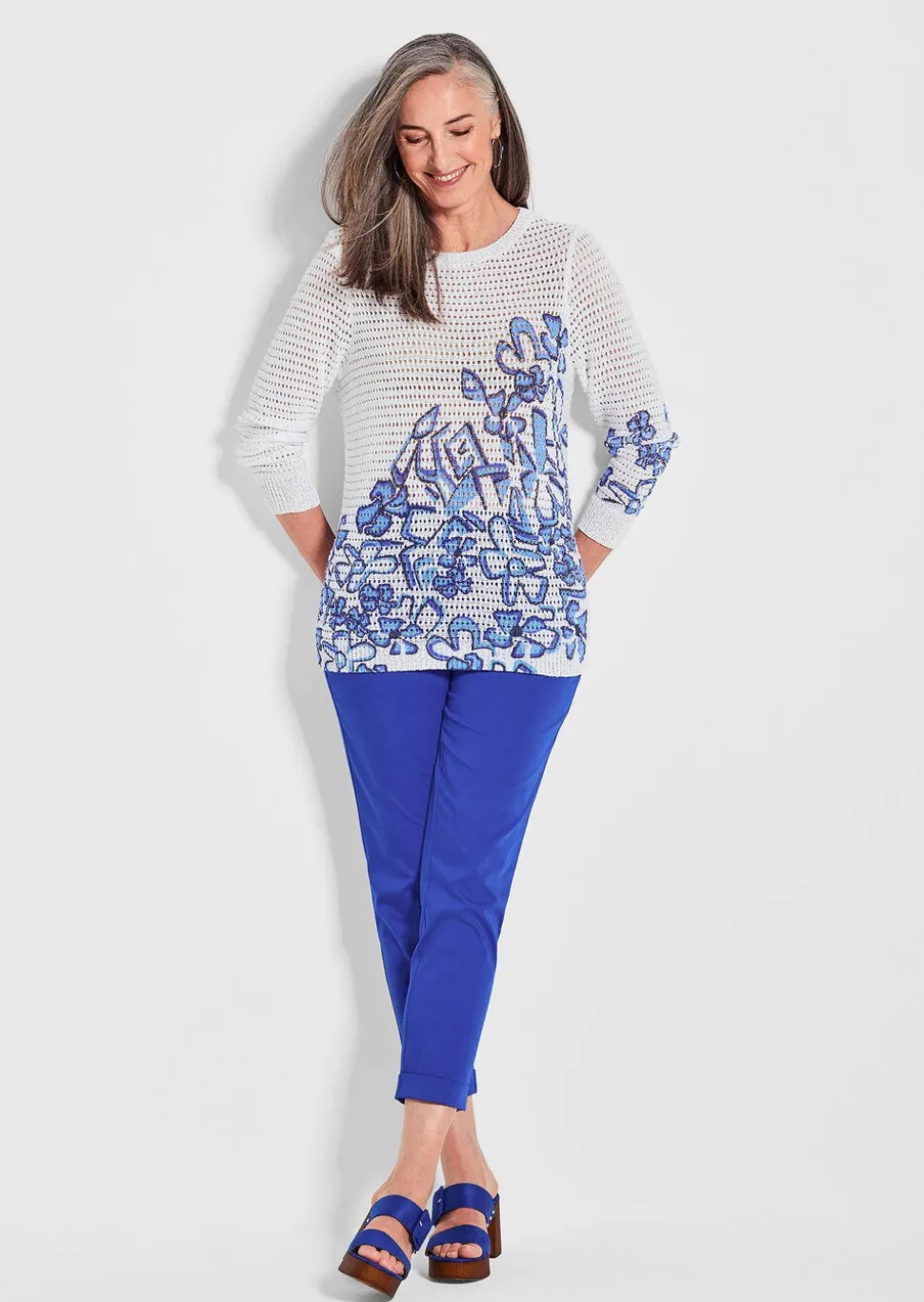 Pull imprimé avec motif ajouré