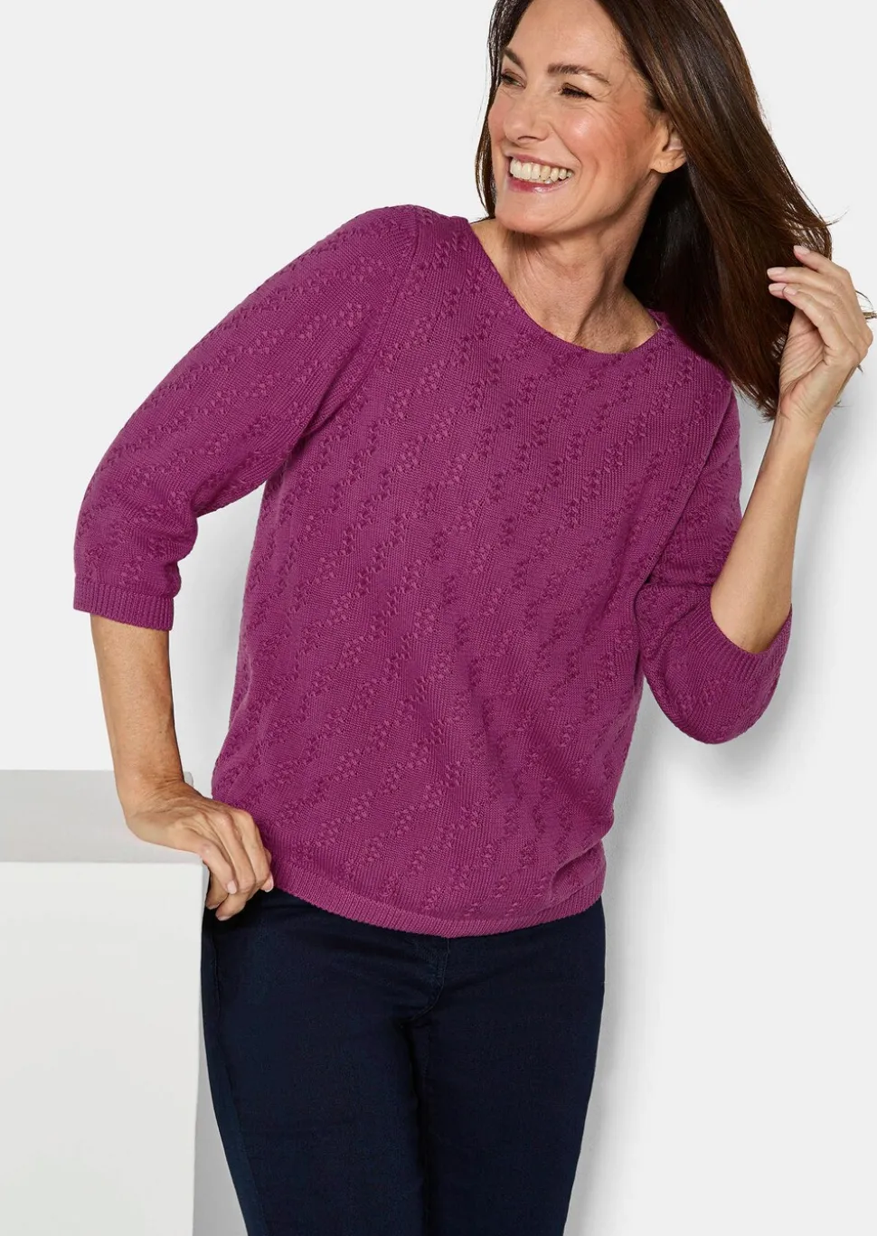 Pull à manches 3/4 en pur coton