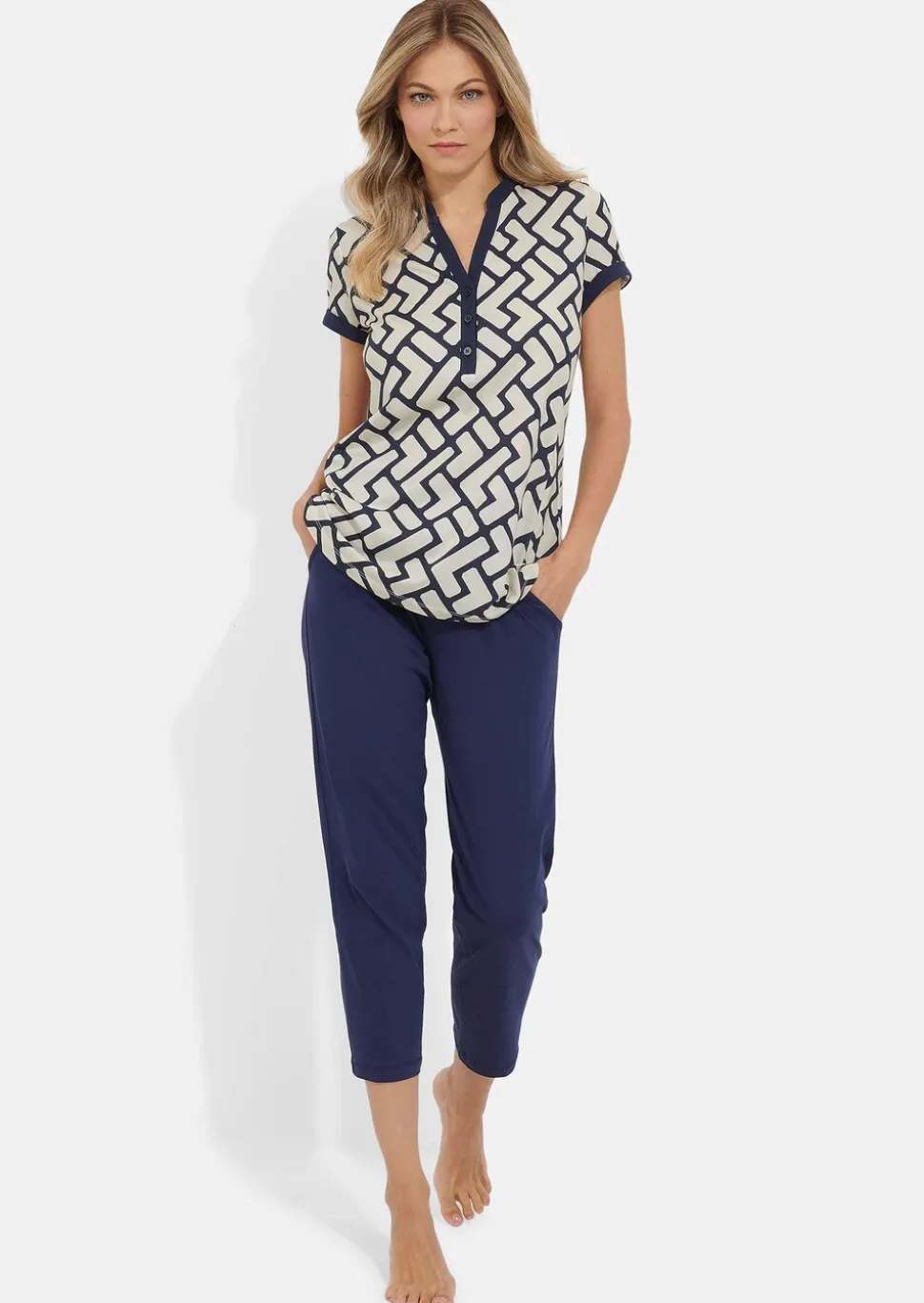Pyjama en jersey avec pantalon 7/8