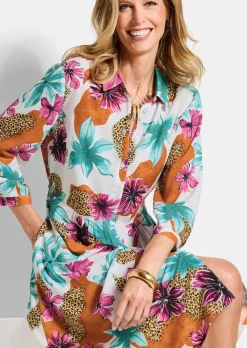 Robe-chemisier avec imprimé léopard et fleurs