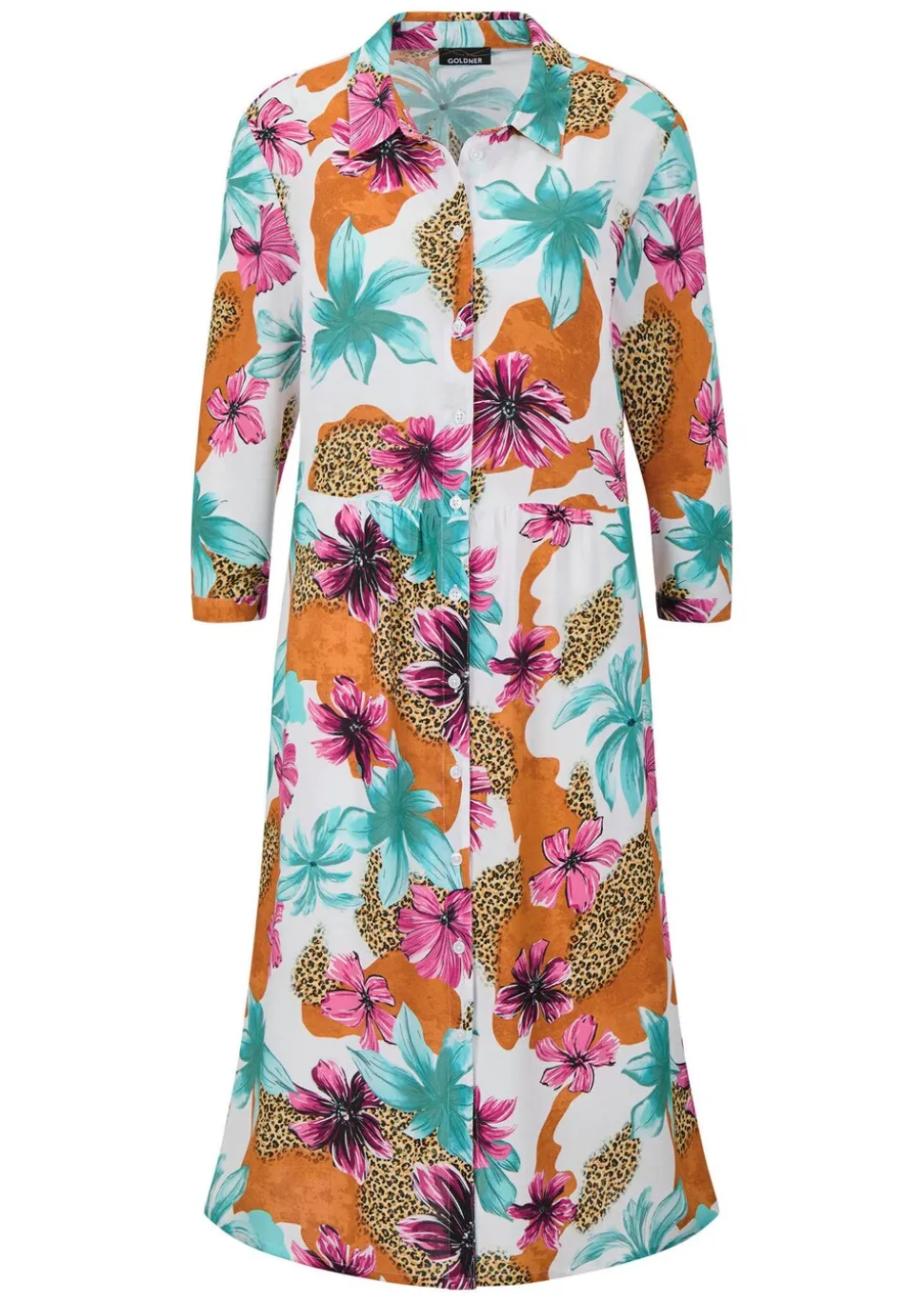 Robe-chemisier avec imprimé léopard et fleurs