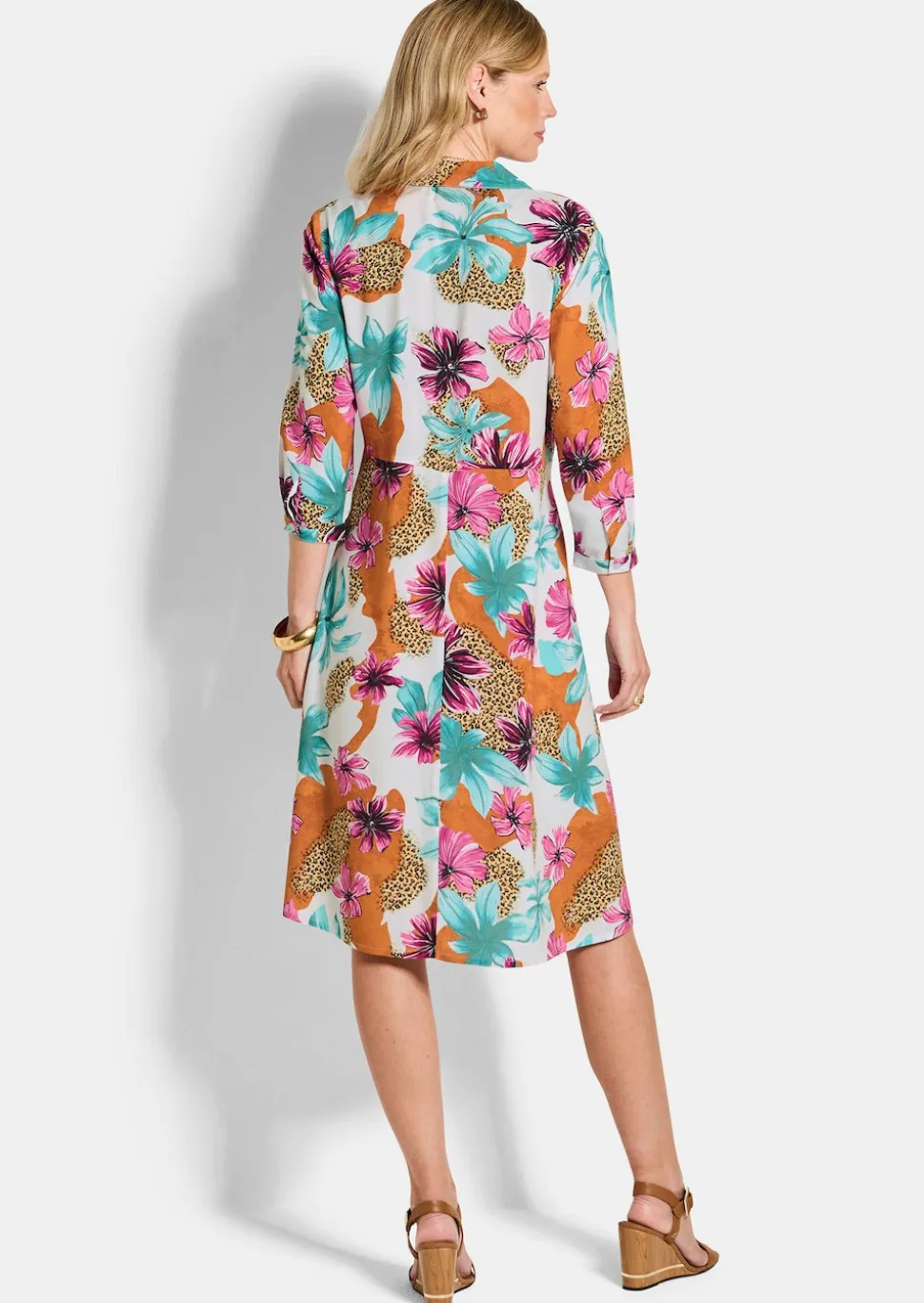 Robe-chemisier avec imprimé léopard et fleurs