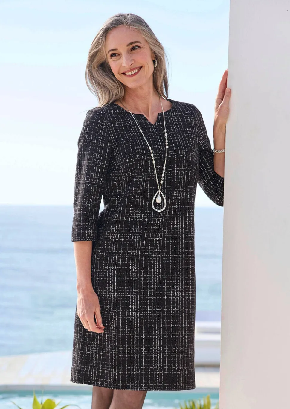 Robe en jersey aspect tweed, légèrement brillante