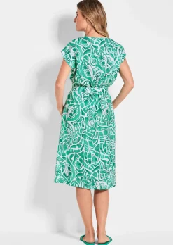 Robe en lin avec imprimé intégral et ceinture à nouer