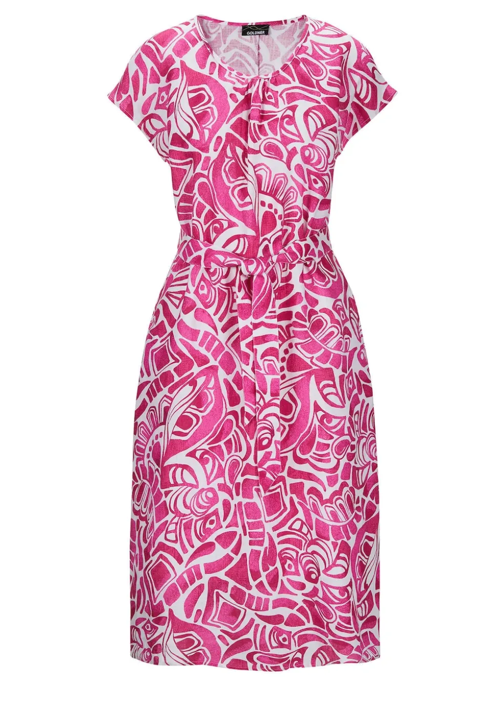 Robe en lin avec imprimé intégral et ceinture à nouer