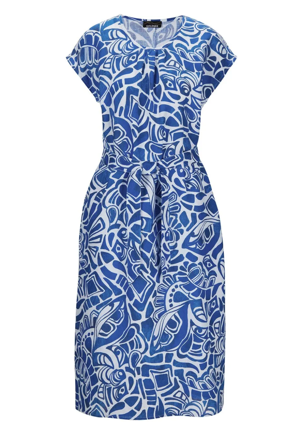 Robe en lin avec imprimé intégral et ceinture à nouer