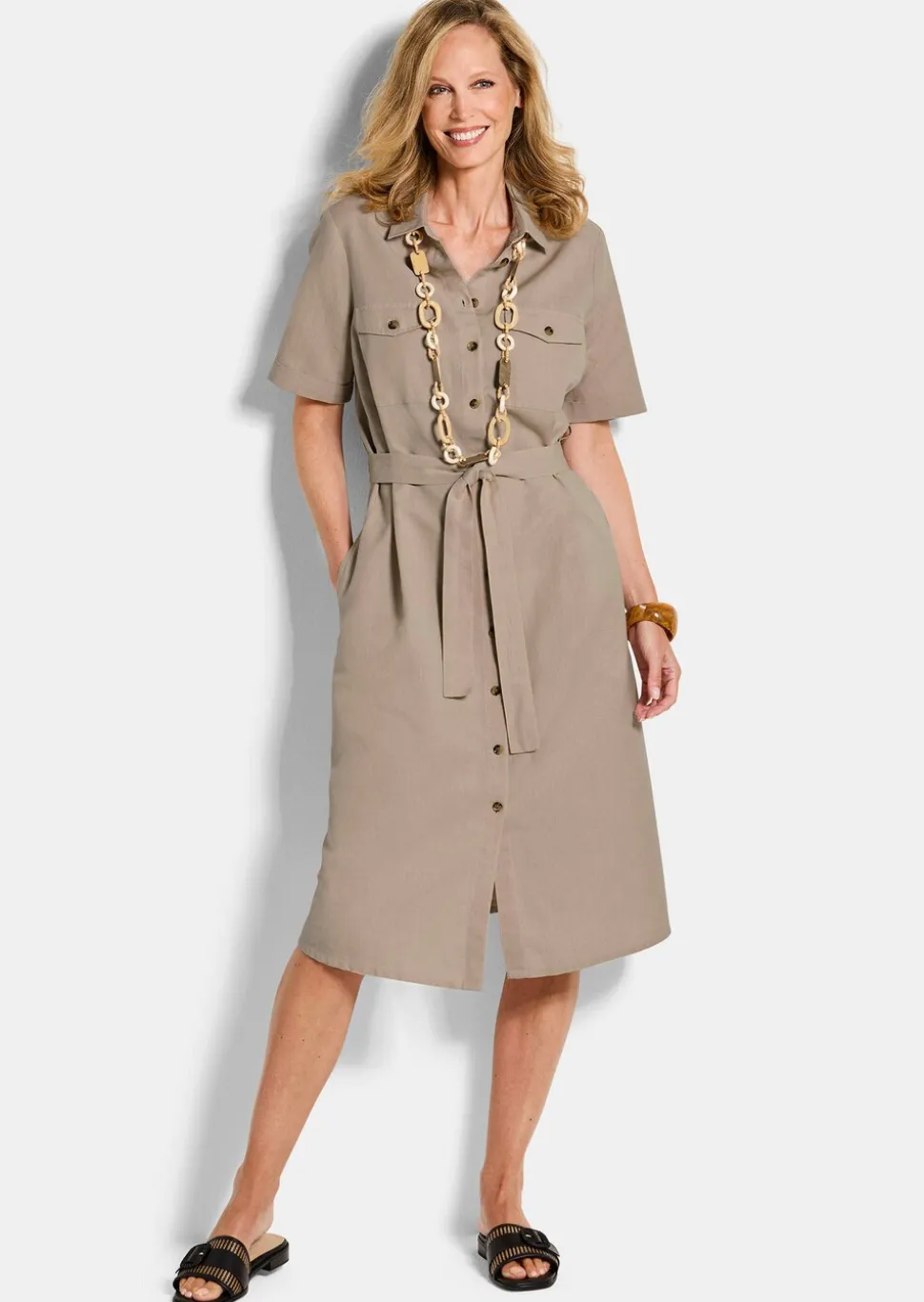 Robe safari en coton et lin
