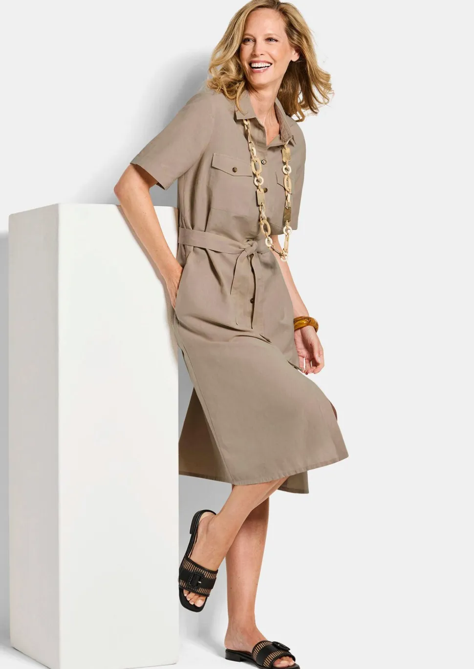 Robe safari en coton et lin