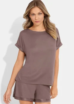 Short de pyjama avec empiècement en satin