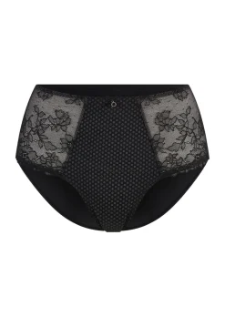 Slip taille haute en charmeuse et dentelle