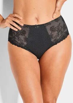 Slip taille haute en charmeuse et dentelle