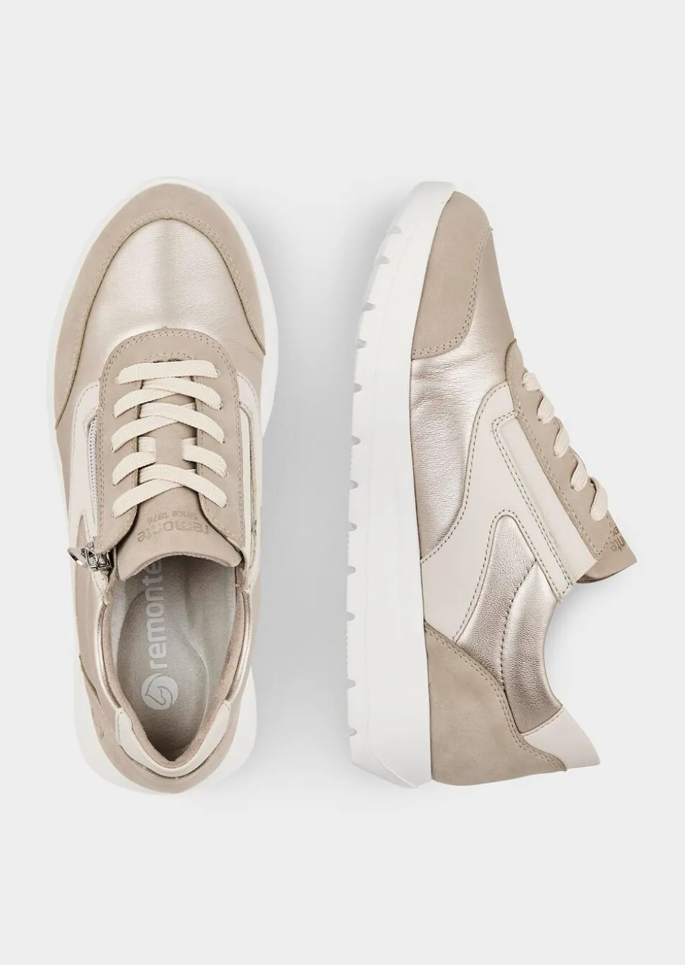 Sneakers, aspect mat et brillant.