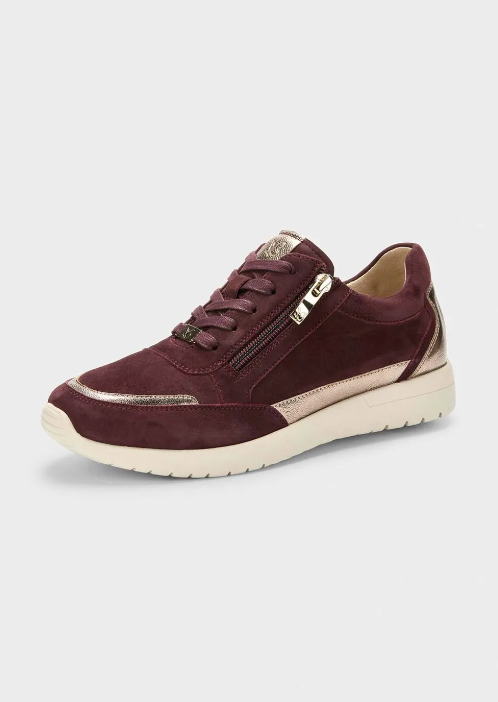 Sneakers en cuir suédé, avec détails métallisés