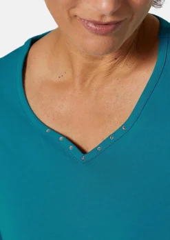T-shirt avec charmante encolure et pierres décoratives