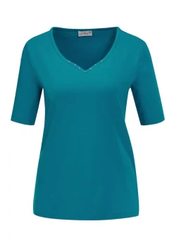 T-shirt avec charmante encolure et pierres décoratives