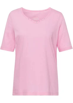 T-shirt avec charmante encolure et pierres décoratives
