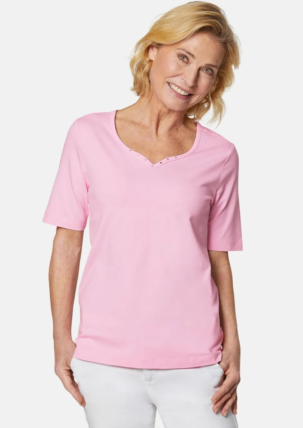 T-shirt avec charmante encolure et pierres décoratives
