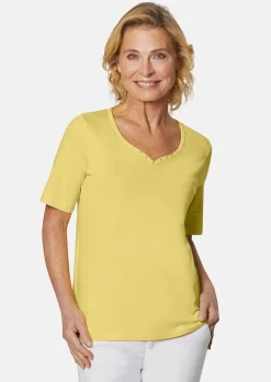 T-shirt avec charmante encolure et pierres décoratives