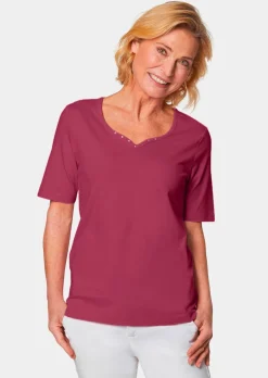 T-shirt avec charmante encolure et pierres décoratives