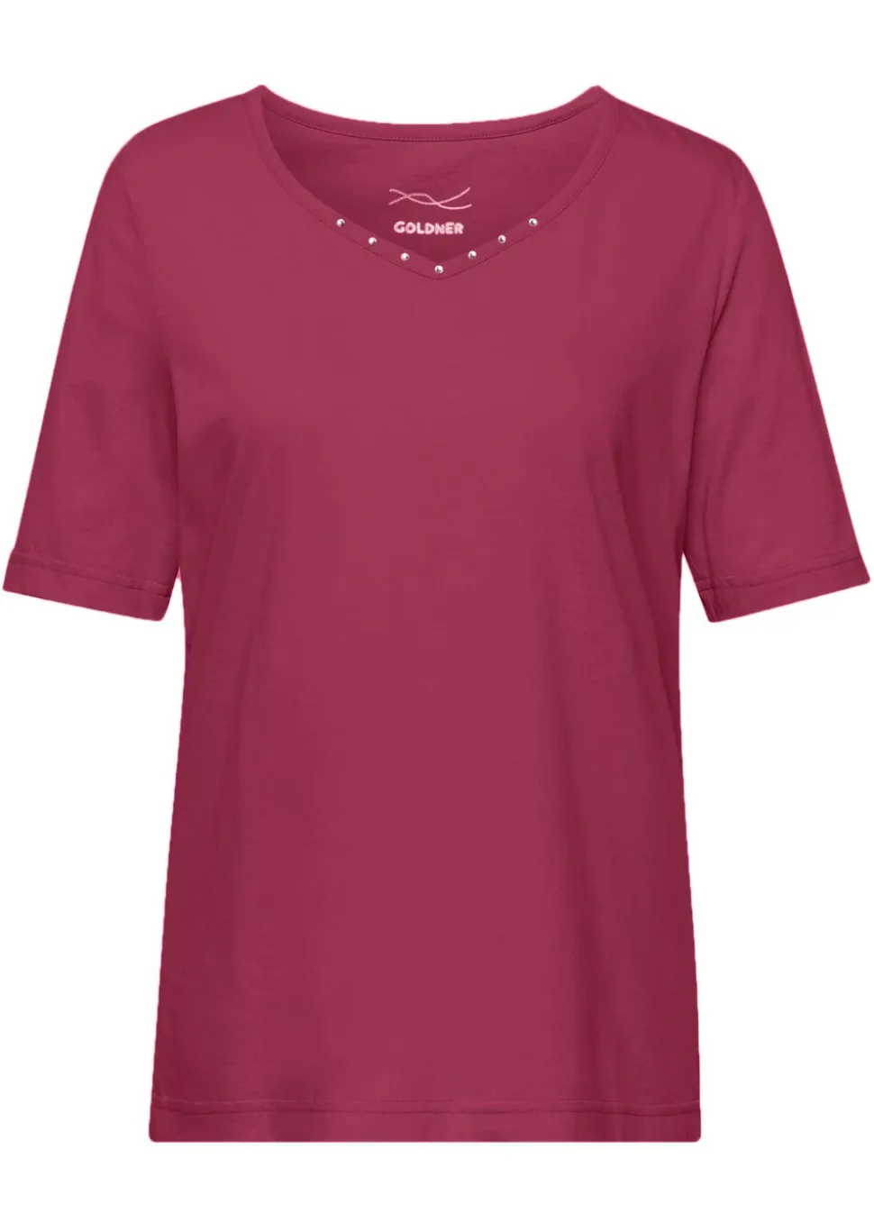 T-shirt avec charmante encolure et pierres décoratives