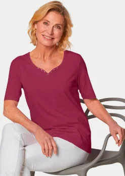T-shirt avec charmante encolure et pierres décoratives