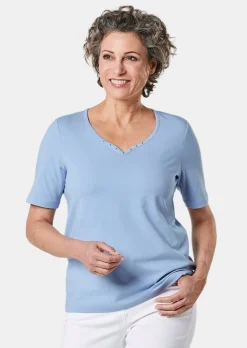 T-shirt avec charmante encolure et pierres décoratives