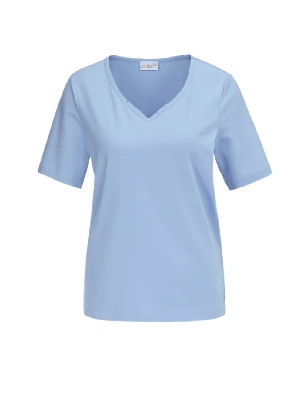 T-shirt avec charmante encolure et pierres décoratives