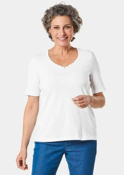 T-shirt avec charmante encolure et pierres décoratives