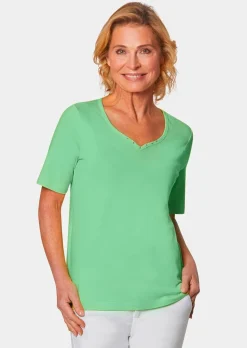 T-shirt avec charmante encolure et pierres décoratives