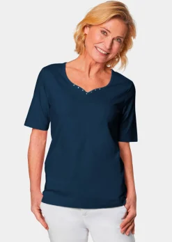 T-shirt avec charmante encolure et pierres décoratives