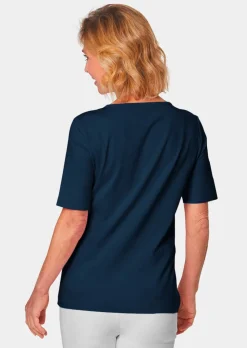 T-shirt avec charmante encolure et pierres décoratives
