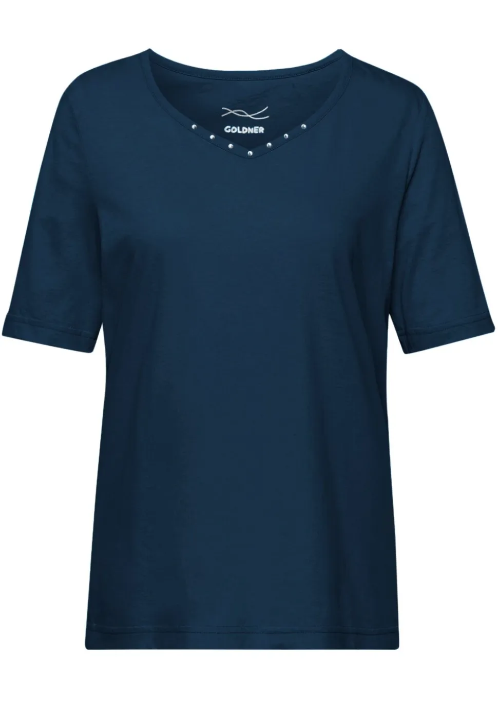 T-shirt avec charmante encolure et pierres décoratives