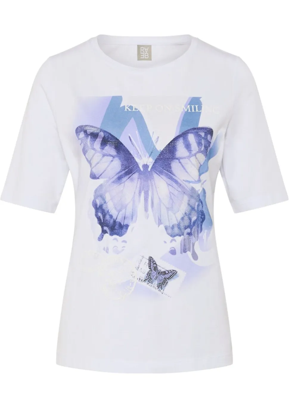 T-shirt avec motif de papillons ornées de pierres scintillantes