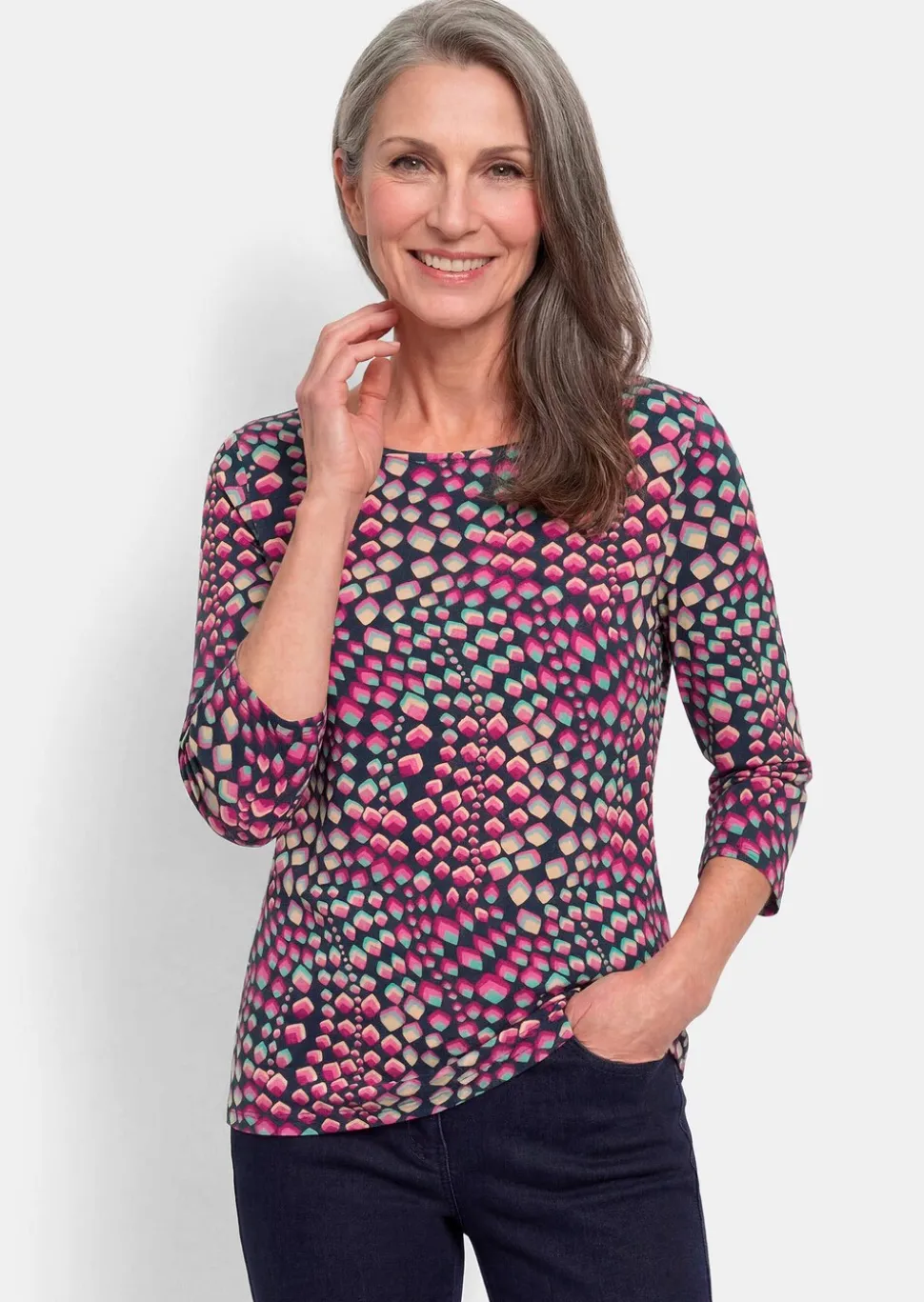 T-shirt en jersey avec encolure bateau et manches 3/4