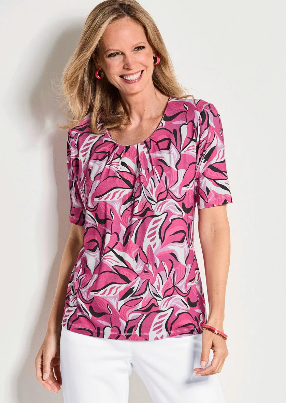 T-shirt en jersey avec imprimé de feuilles