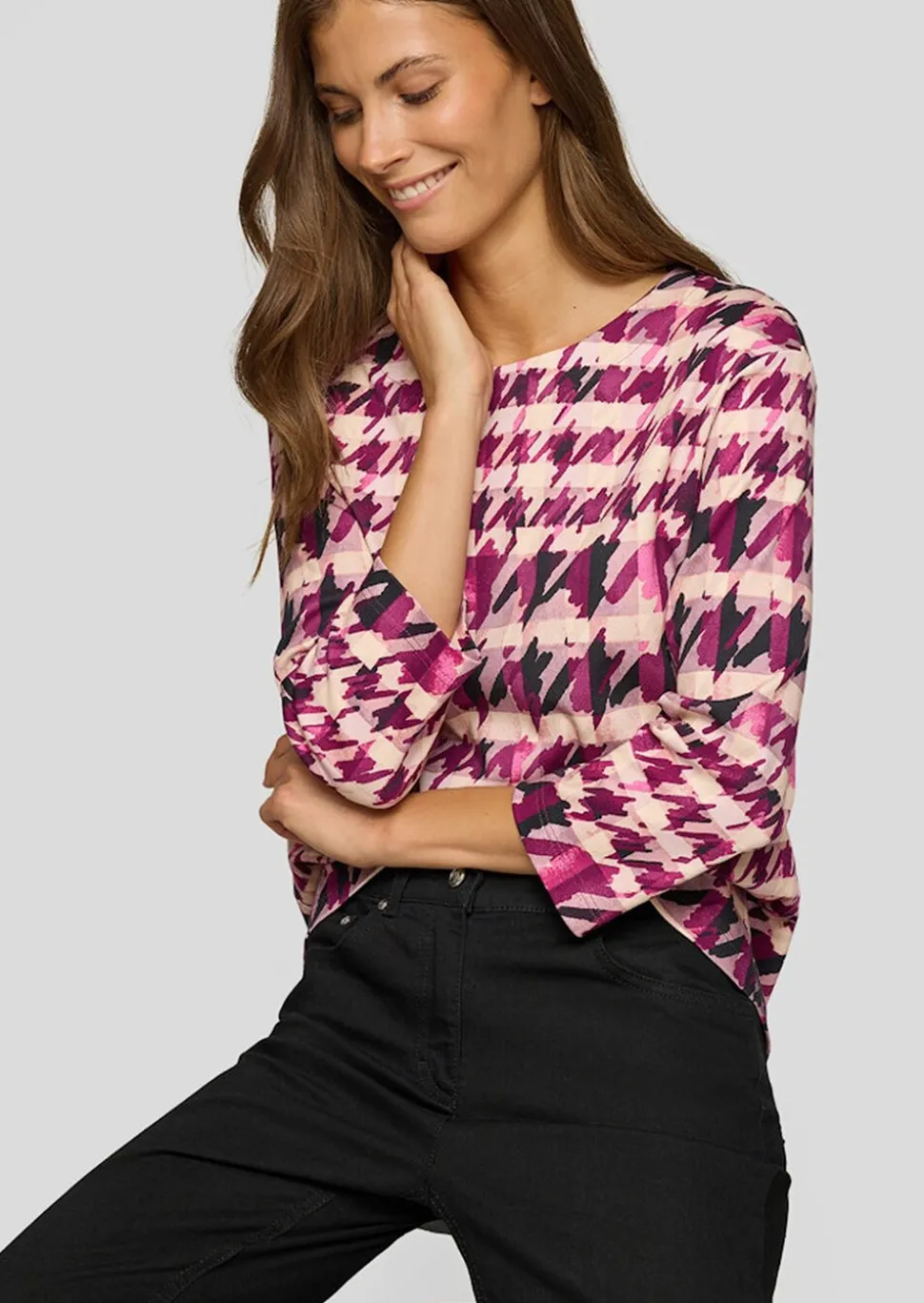 T-shirt en jersey avec motif pied-de-poule et carreaux