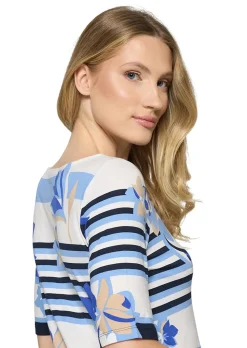T-shirt en jersey avec motif à rayures et fleurs
