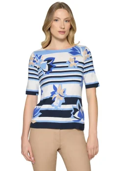 T-shirt en jersey avec motif à rayures et fleurs