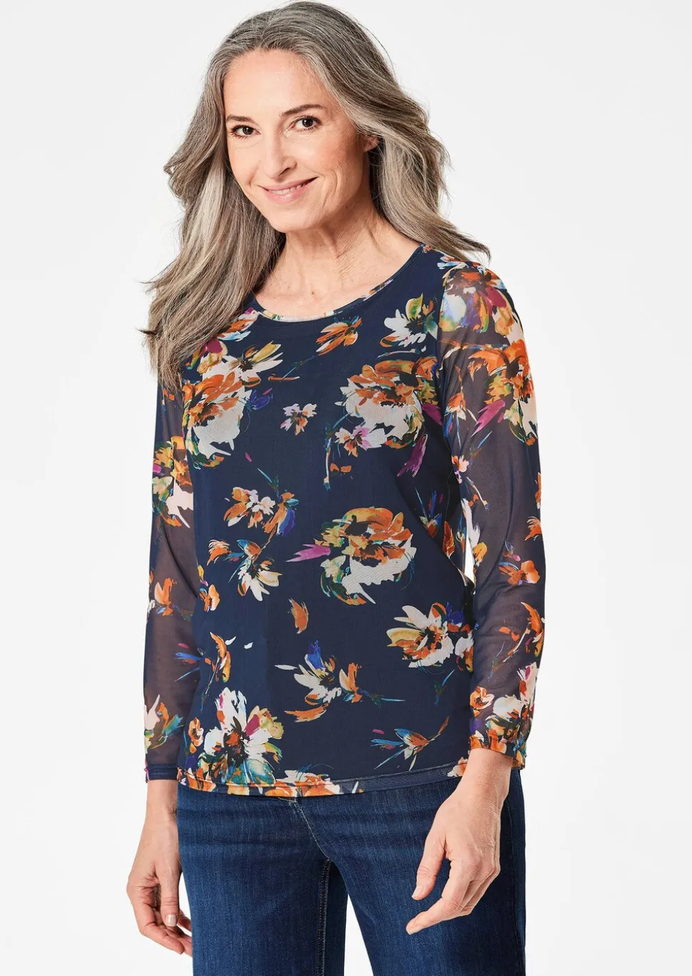 T-shirt en mesh à imprimé floral