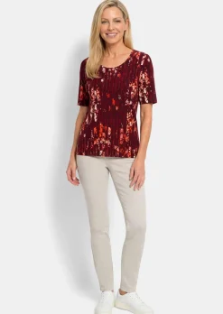 T-shirt en viscose avec fleurs et rayures longitudinales