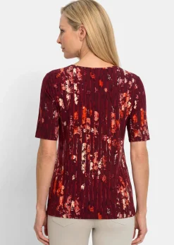 T-shirt en viscose avec fleurs et rayures longitudinales