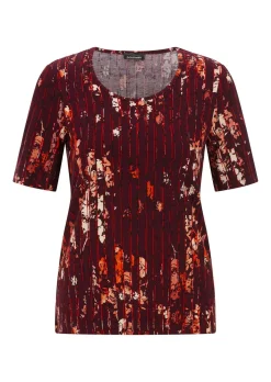 T-shirt en viscose avec fleurs et rayures longitudinales