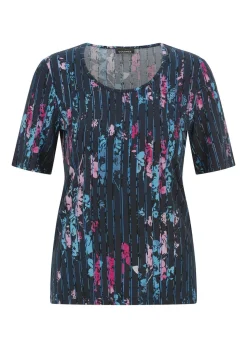 T-shirt en viscose avec fleurs et rayures longitudinales